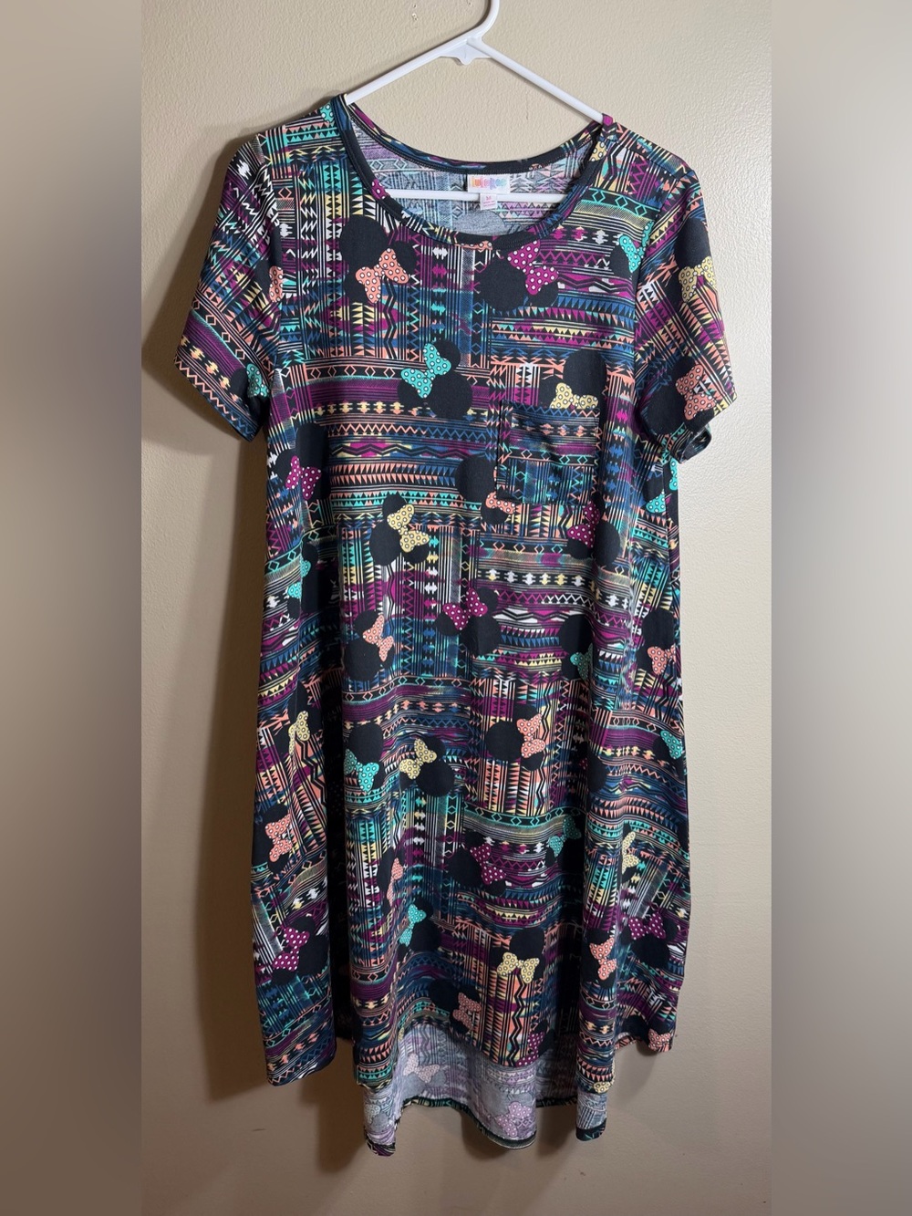 LuLaRoe Disney Minnie Mouse Carly Dress Medium Aztec Print Pocket
